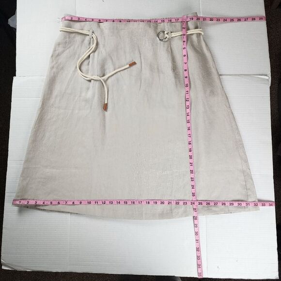 Ulla Popken 100% Linen Midi Skirt Elastic Waist Tie Rope Beige Sz 18 - Picture 8 of 13